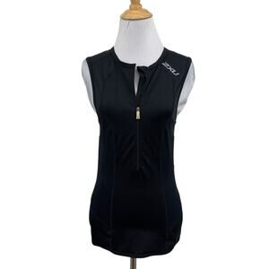 2XU Jersey Womens L Large Black Ice X Sleeveless Cycle Reflective Trims Half Zip